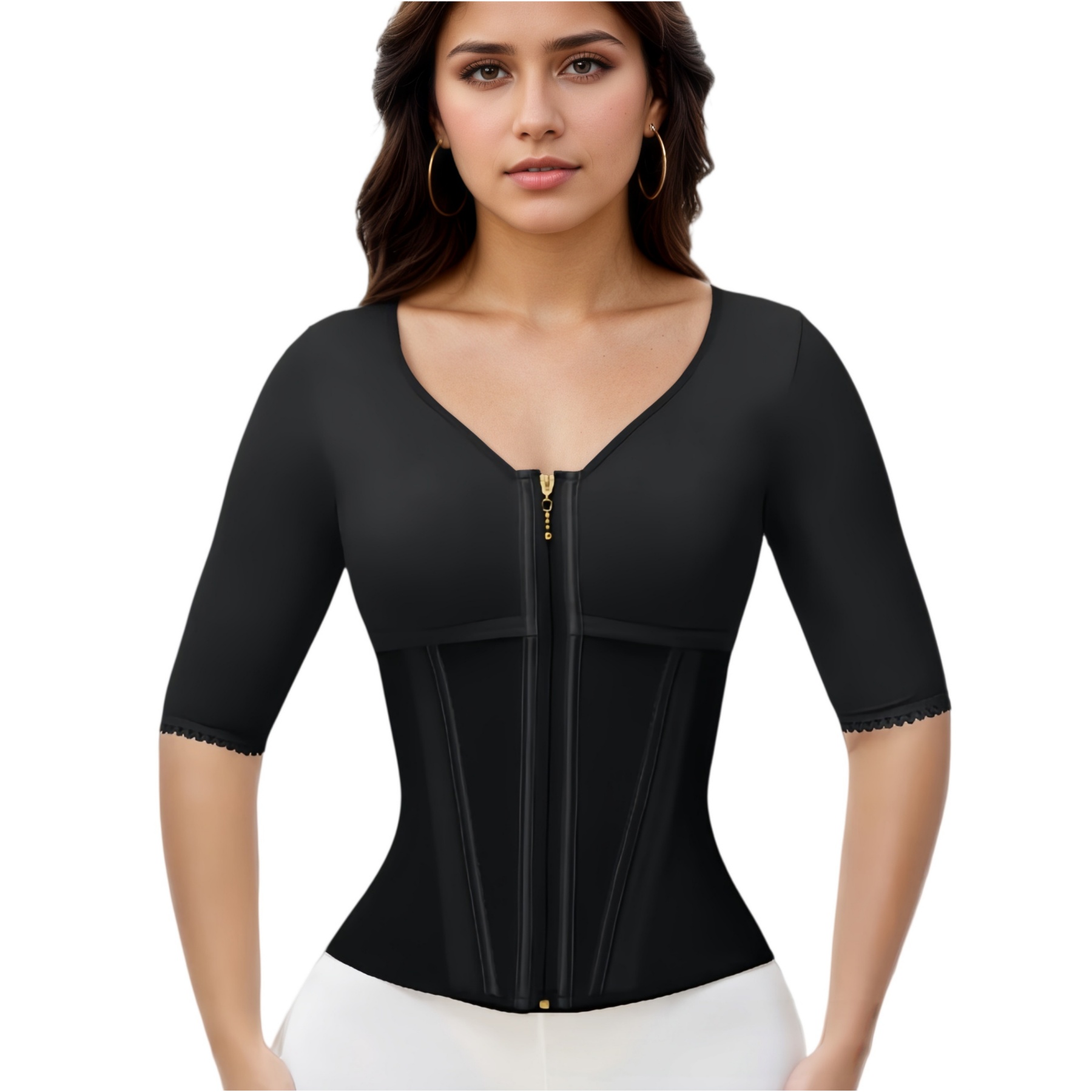 Womens Shapewear Tank Top - Front Zipper Boned Waist Cincher Corset